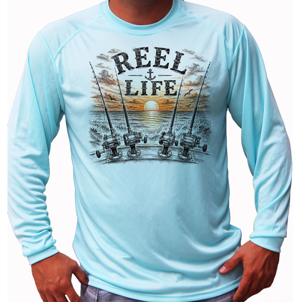 Reel Life Fishing Shirt, Long Sleeve UV Fishing Shirt, Offshore Fishing Performance Tee, Saltwater Angler Gift, Fisherman Boat Shirt for Men