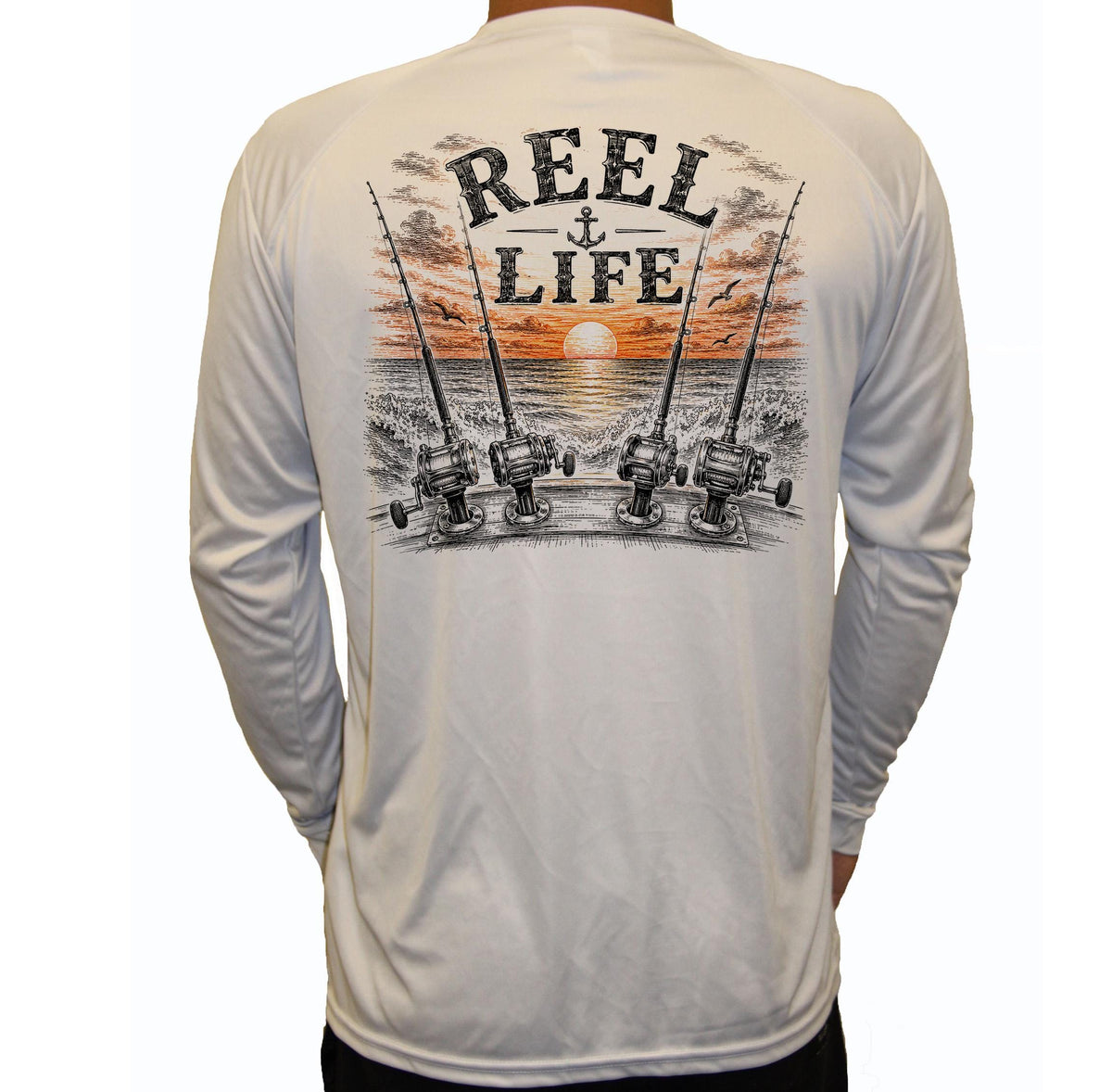 Reel Life Fishing Shirt, Long Sleeve UV Fishing Shirt, Offshore Fishing Performance Tee, Saltwater Angler Gift, Fisherman Boat Shirt for Men