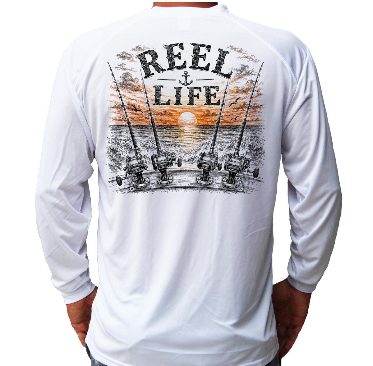 Reel Life Fishing Shirt, Long Sleeve UV Fishing Shirt, Offshore Fishing Performance Tee, Saltwater Angler Gift, Fisherman Boat Shirt for Men