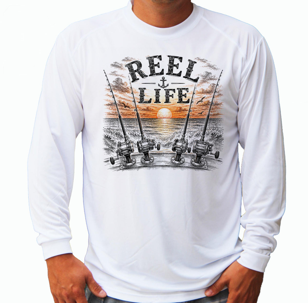 Reel Life Fishing Shirt, Long Sleeve UV Fishing Shirt, Offshore Fishing Performance Tee, Saltwater Angler Gift, Fisherman Boat Shirt for Men
