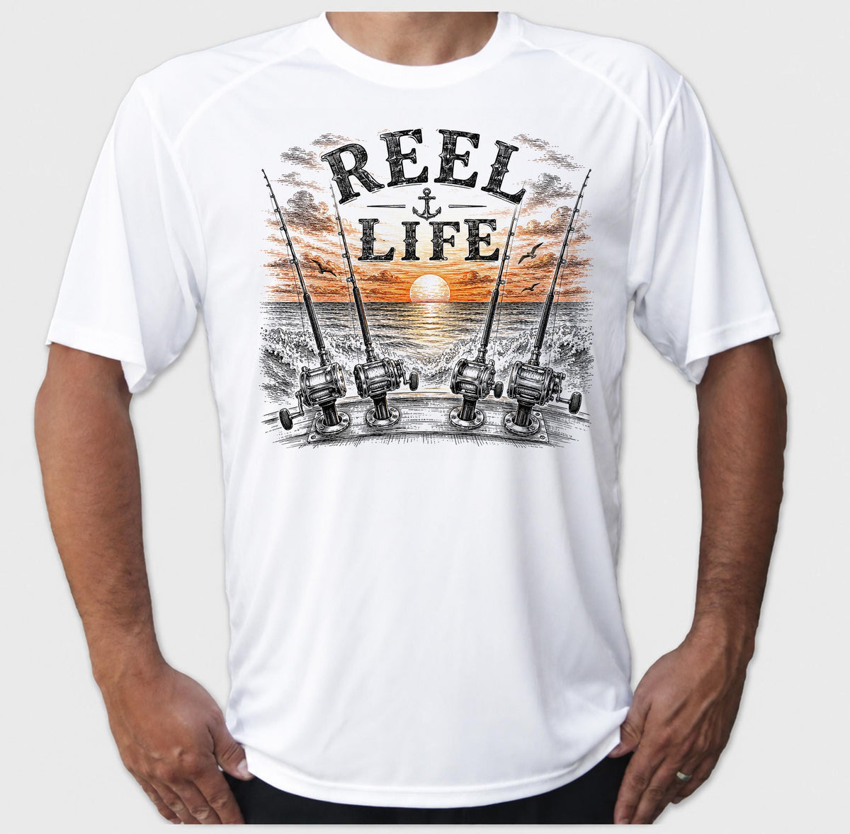 Reel Life Fishing Shirt, Long Sleeve UV Fishing Shirt, Offshore Fishing Performance Tee, Saltwater Angler Gift, Fisherman Boat Shirt for Men