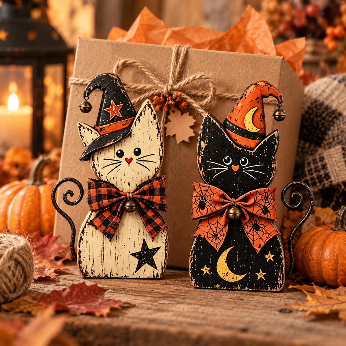 Halloween Cat Decor, Wooden Witch Cat Figurine, Rustic Halloween Shelf Sitter, Black Cat Halloween Decor, Farmhouse Spooky Home Decoration