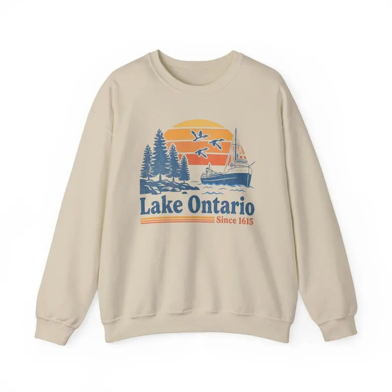 Vintage Lake Ontario Sweatshirt, Great Lakes Crewneck, Retro Canada Lake Sweatshirt, Nautical Boat Lake Life Gift Sweatshirt