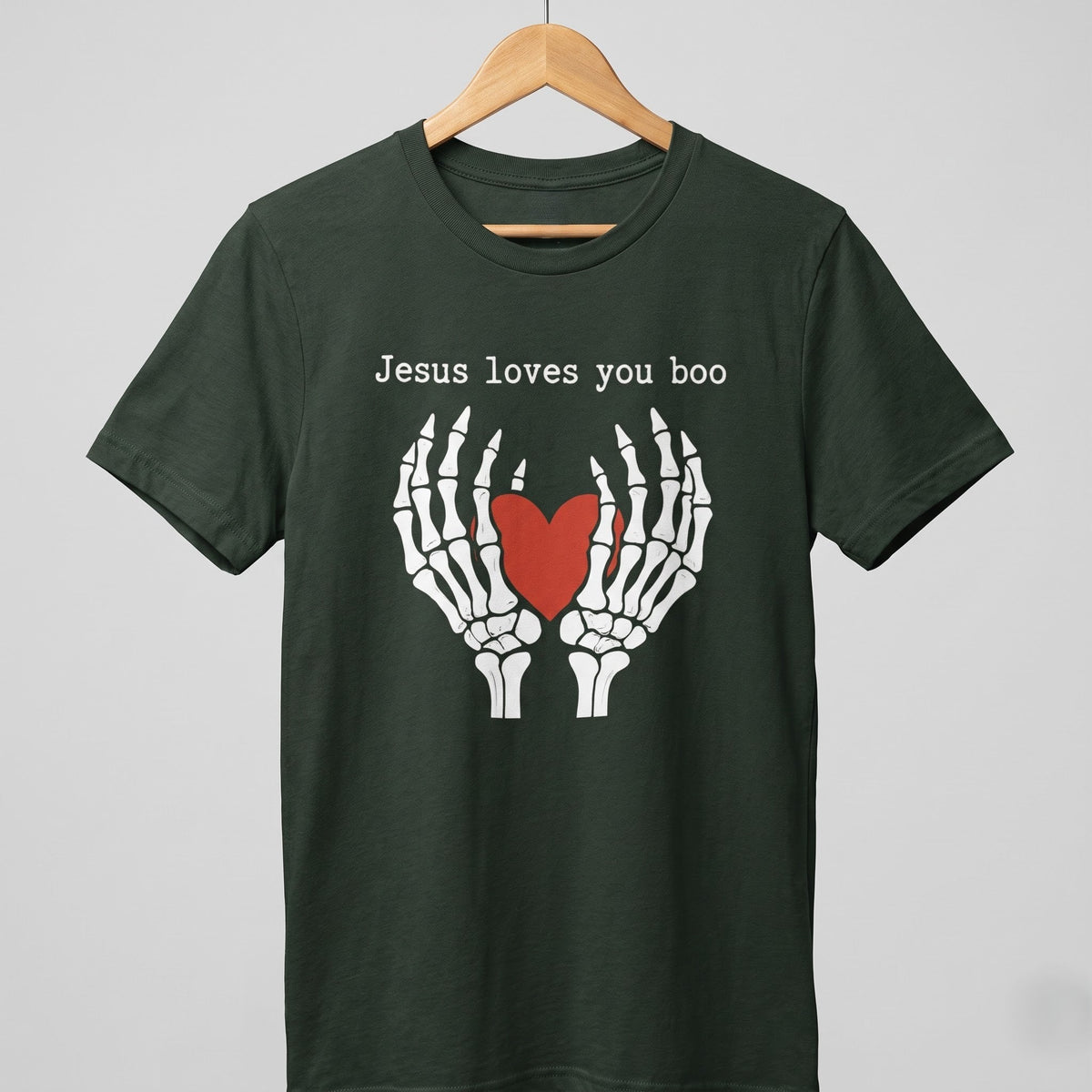 Christian Halloween T-Shirt, Jesus Loves You Boo Shirt, Skeleton Hands Heart Shirt, Cute Spooky Season T-Shirt